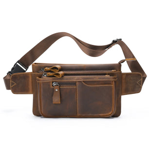 Men's Genuine Leather Zipper Closure Solid Pattern Waist Pack