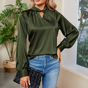 Women's V-Neck Long Sleeve Plain Pattern Sexy Casual Blouses