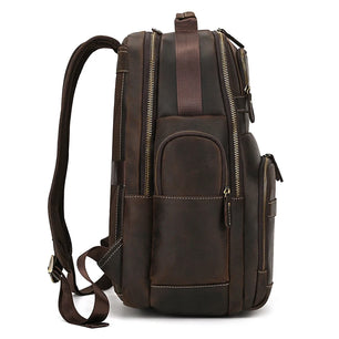 Men's Genuine Leather Zipper Closure Solid Pattern Backpack