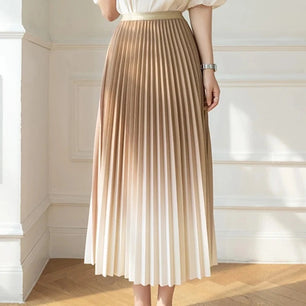 Women's Polyester Elastic Waist Pleated Pattern Casual Wear Skirt