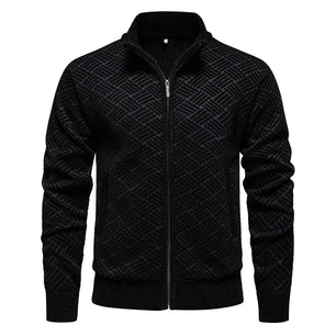 Men's Polyester Stand-Collar Full Sleeves Zipper Closure Sweater