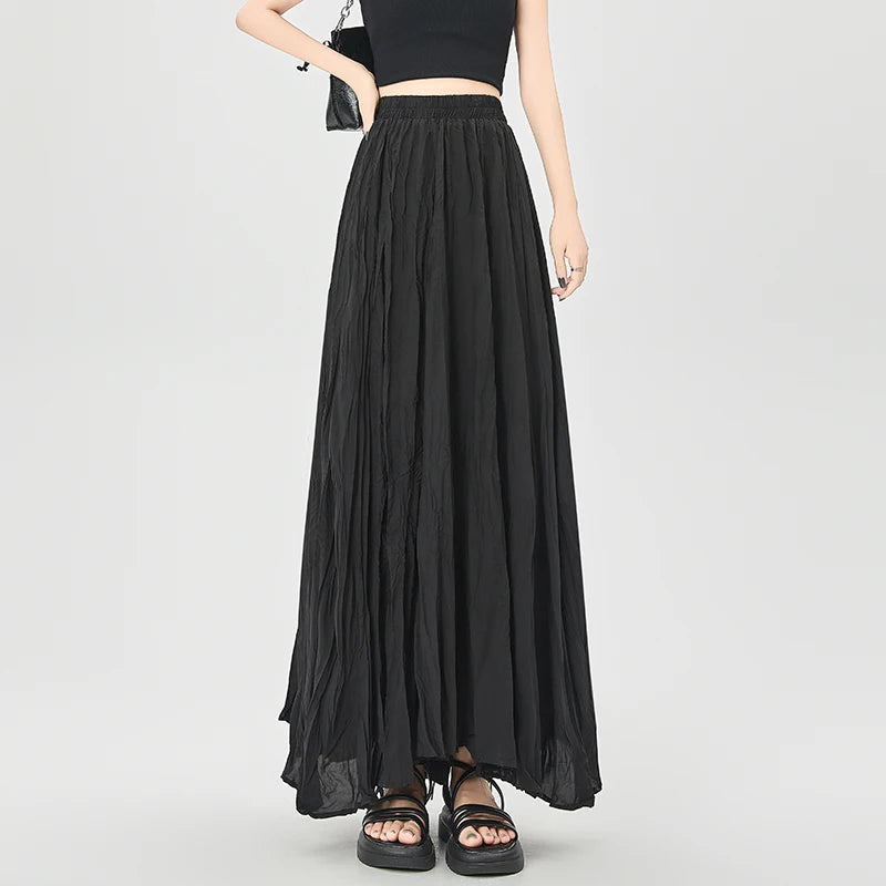 Women's Polyester Elastic Waist Pleated Pattern Casual Wear Skirt