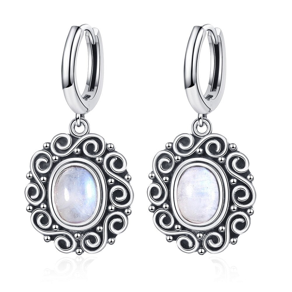 Women's 925 Sterling Silver Moonstone Wedding Hoop Earrings