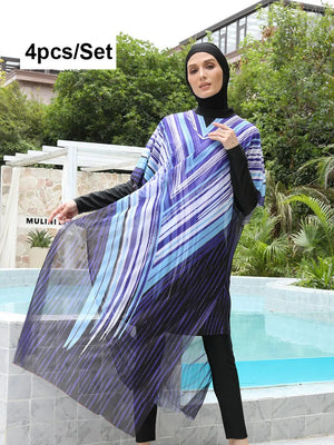 Women's Arabian Acetate Full Sleeves Striped Pattern Swimwear