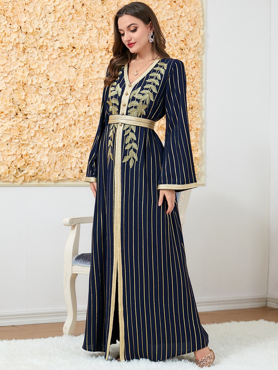 Women's Arabian Polyester Full Sleeve Embroidered Casual Dresses
