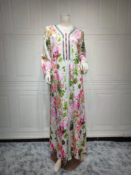 Women's Arabian Polyester Full Sleeve Floral Pattern Party Dress