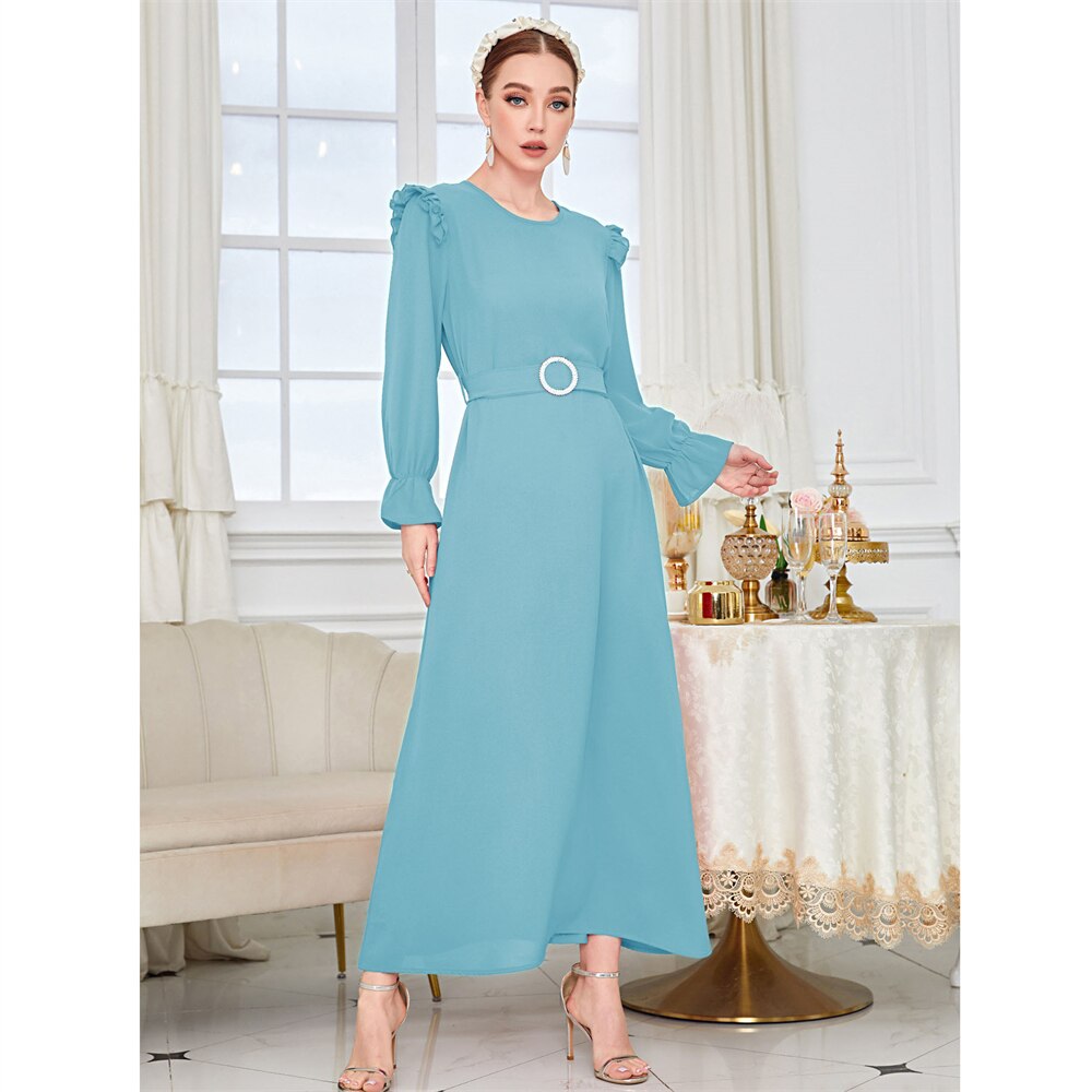 Women's Arabian O-Neck Polyester Full Sleeves Casual Dresses