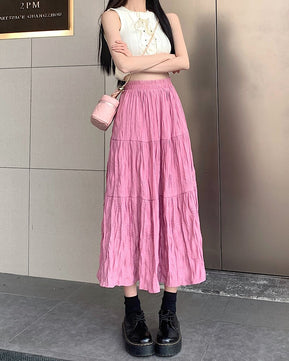 Women's Polyester Casual Wear Solid Pattern Elastic Waist Skirt