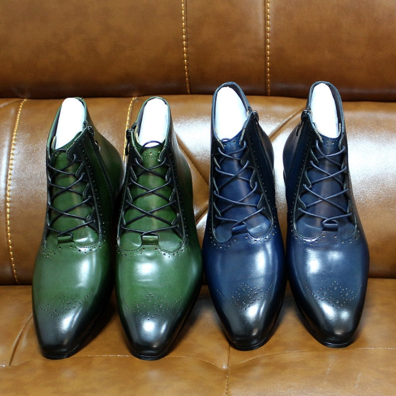 Men's Genuine Leather Pointed Toe Lace-up Closure Casual Shoes