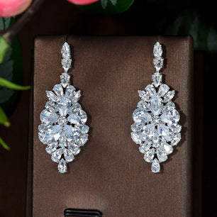 Women's Copper Cubic Zirconia Trendy Bridal Wedding Drop Earrings