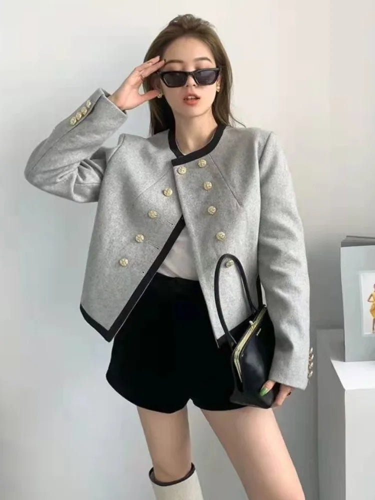 Women's Polyester O-Neck Full Sleeves Single Breasted Blazer