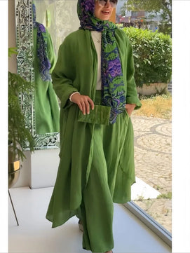 Women's Arabian Polyester Full Sleeves Solid Casual Pattern Dress