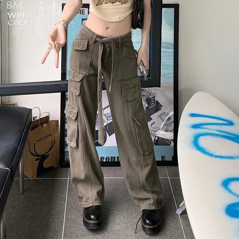 Women's Cotton High Waist Drawstring Closure Casual Trousers