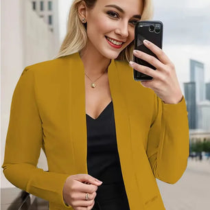 Women's Cotton V-Neck Long Sleeves Solid Pattern Casual Blazers