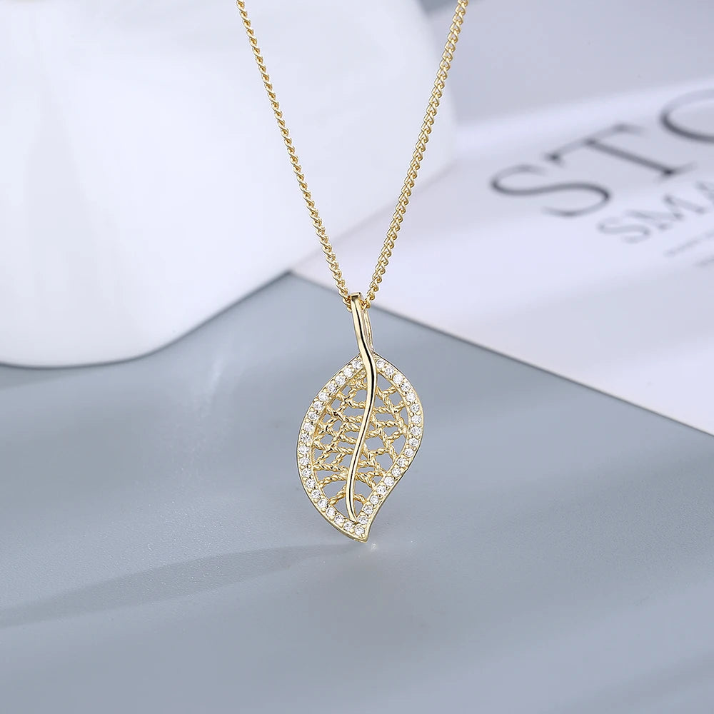 Women's 100% 925 Sterling Silver Leaf Shaped Wedding Necklace