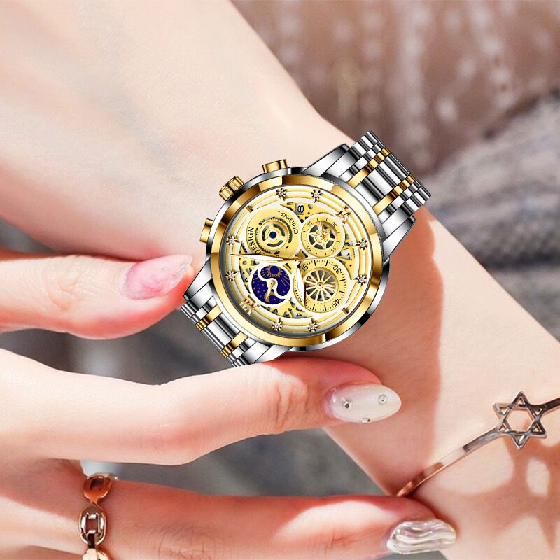 Women's Stainless Steel Round Shaped Waterproof Quartz Watch