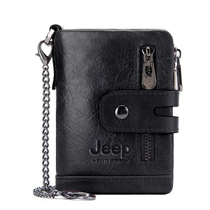 Men's Genuine Leather Zipper Hasp Closure Letter Pattern Wallet