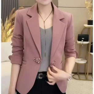 Women's Polyester Notched Collar Long Sleeve Single Button Blazer