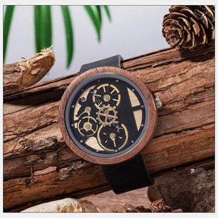 Men's Wooden Buckle Clasp Waterproof Quartz Round Watches