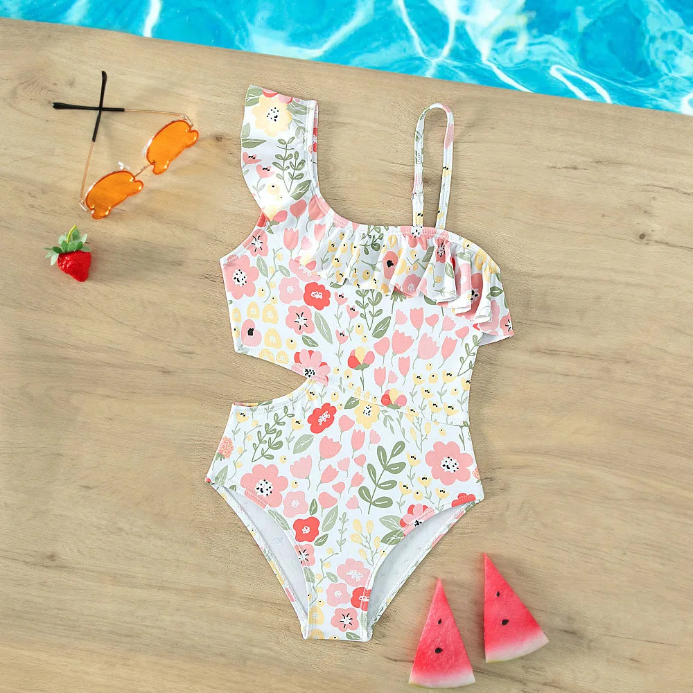 Kid's Polyester Printed Pattern One-Piece Trendy Swimwear Suit