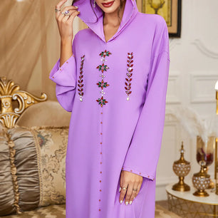 Women's Arabian Polyester Full Sleeve Beaded Pattern Casual Dress