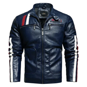 Men's Faux Leather Turn-Down Collar Full Sleeves Zipper Jackets