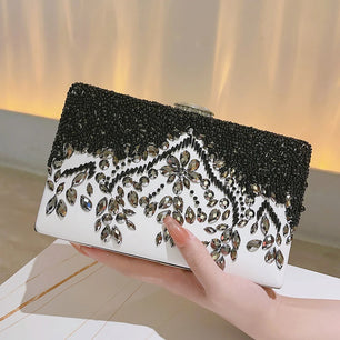 Women's Metallic Hasp Closure Rhinestone Vintage Wedding Clutch