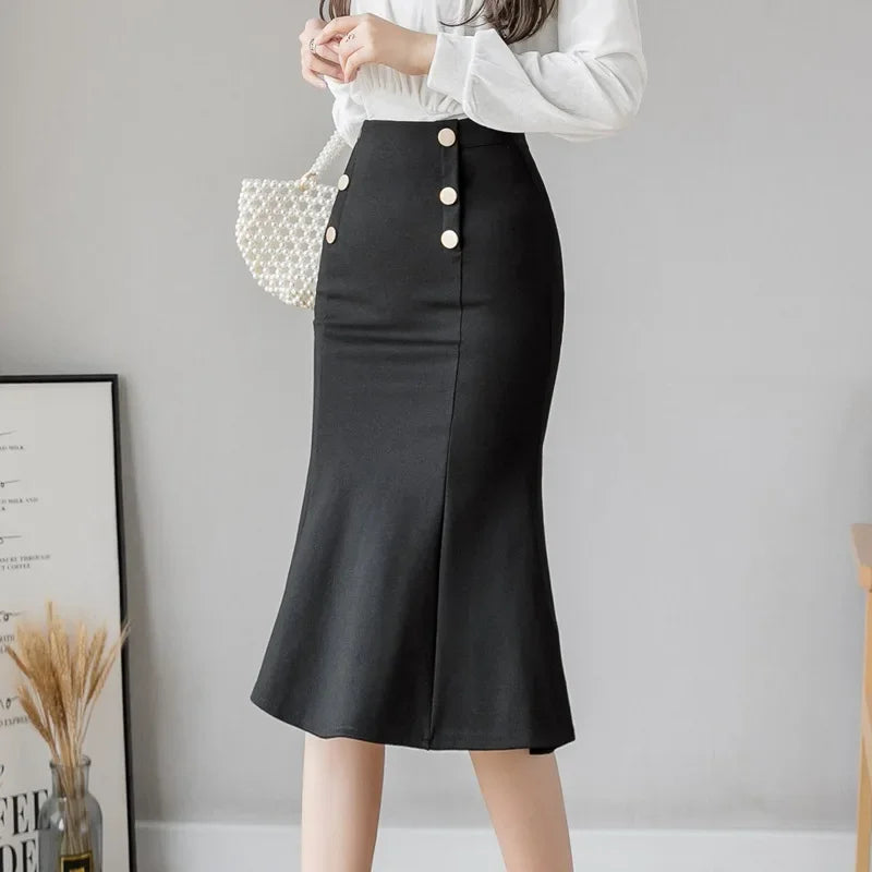 Women's Polyester Elastic High Waist Solid Pattern Casual Skirts