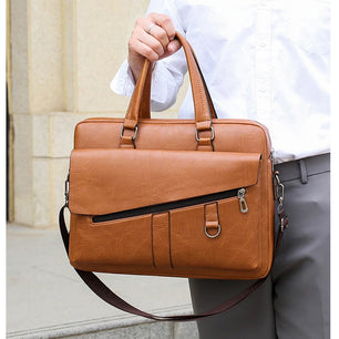 Men's PU Leather Zipper Closure Solid Pattern Elegant Shoulder Bag