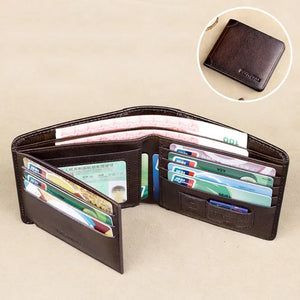 Men's Genuine Leather Zipper Letter Pattern Large Capacity Wallet