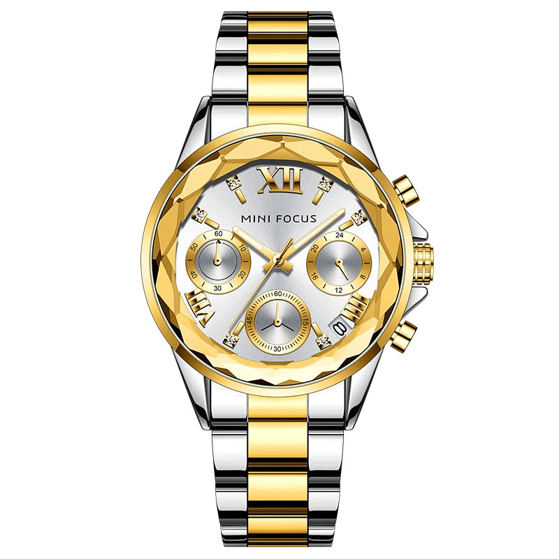 Women's Stainless Steel Round Shaped Waterproof Luxury Watch