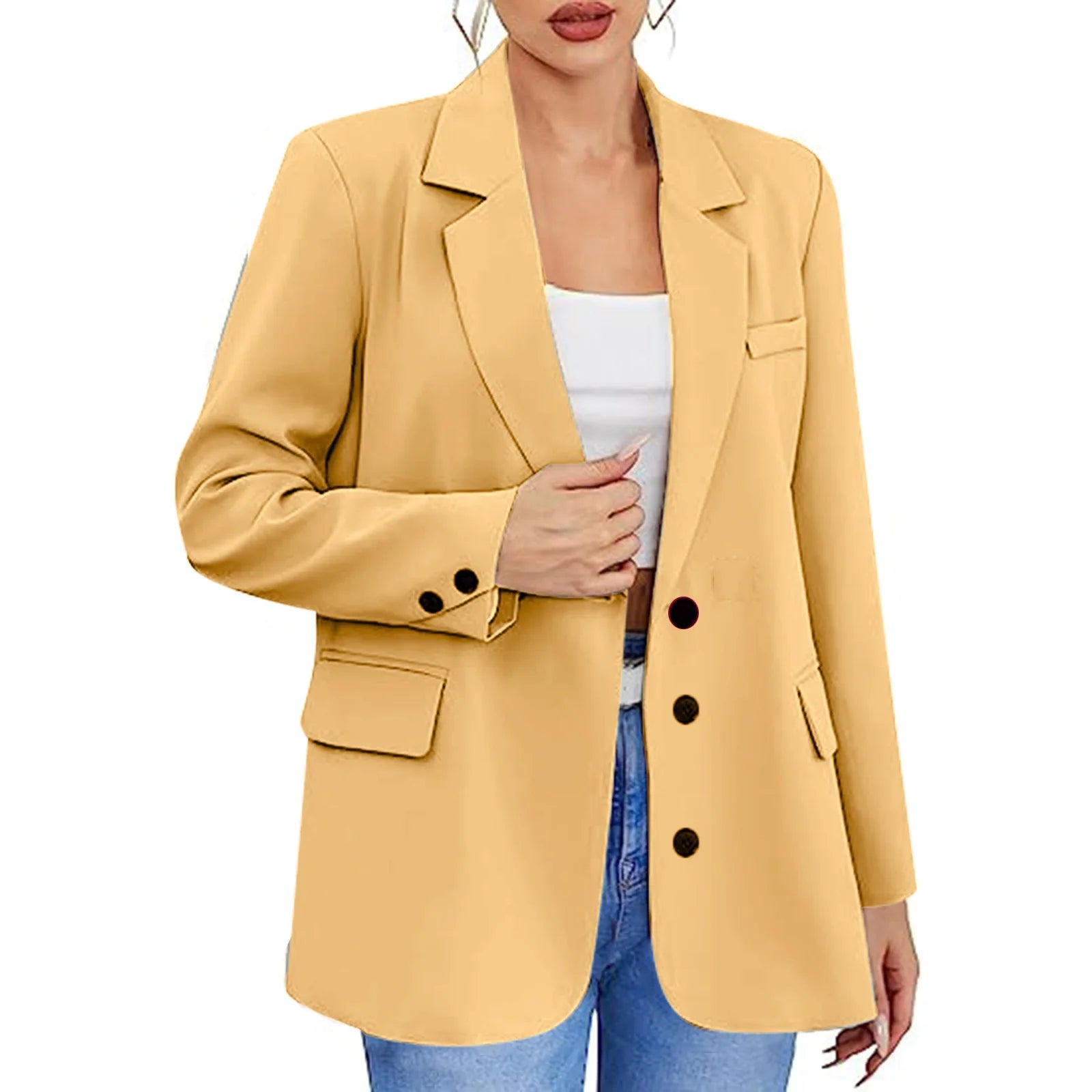 Women's Notched Collar Long Sleeve Single Breasted Casual Blazer