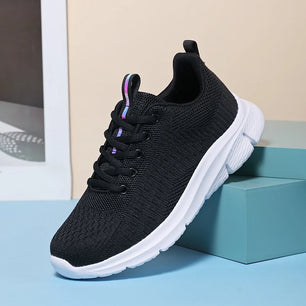 Women's Mesh Round Toe Lace-Up Closure Sports Wear Sneakers