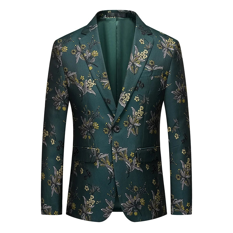 Men's Notched Collar Long Sleeve Printed Single Breasted Blazers