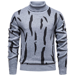 Men's Polyester Turtleneck Full Sleeves Knitted Pattern Sweater