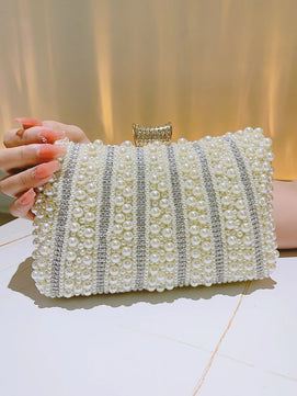 Women's Metallic Hasp Closure Beaded Classic Wedding Clutch