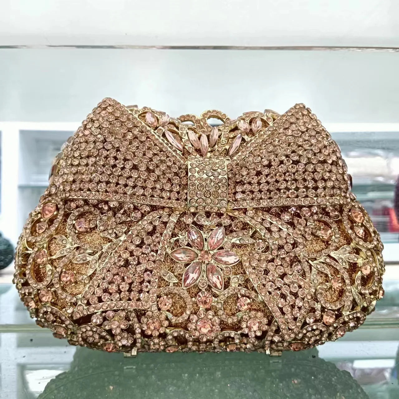 Women's Metallic Hasp Closure Rhinestone Pattern Wedding Clutch