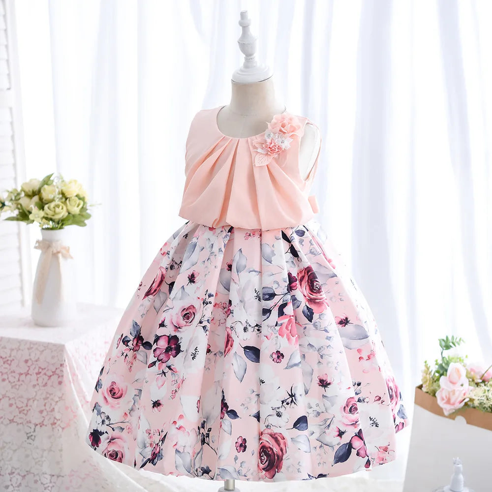 Baby Girl's Polyester Sleeveless Printed Pattern Princess Dress