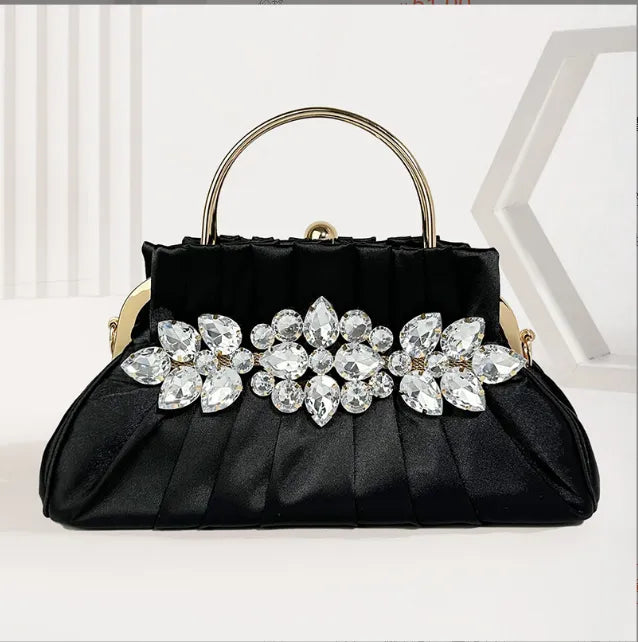 Women's Metallic Hasp Closure Rhinestone Trendy Evening Handbags