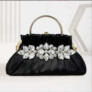 Women's Metallic Hasp Closure Rhinestone Trendy Evening Handbags