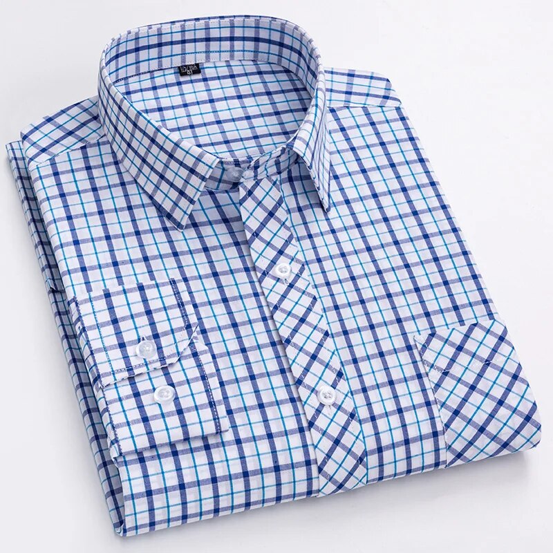 Men's Cotton Turn-Down Collar Full Sleeve Plaid Pattern Shirt