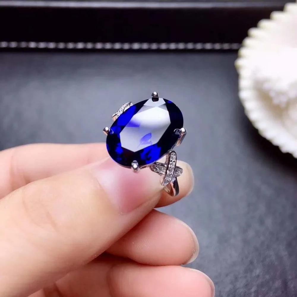 Women's 925 Sterling Silver Sapphire Geometric Shape Classic Ring