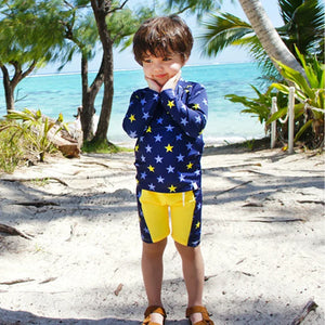 Kid's Boy O-Neck Spandex Full Sleeve Printed Pattern Swimsuit