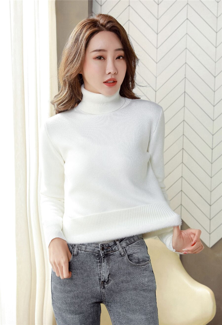 Women's Turtleneck Acrylic Knitted Pattern Casual Wear Sweaters