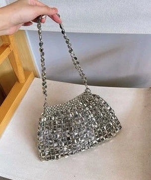 Women's Metallic Hasp Closure Sequined Vintage Shoulder Bag