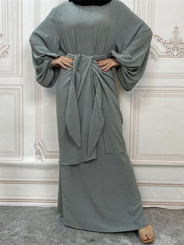 Women's Arabian Polyester Full Sleeves Solid Pattern Long Dress