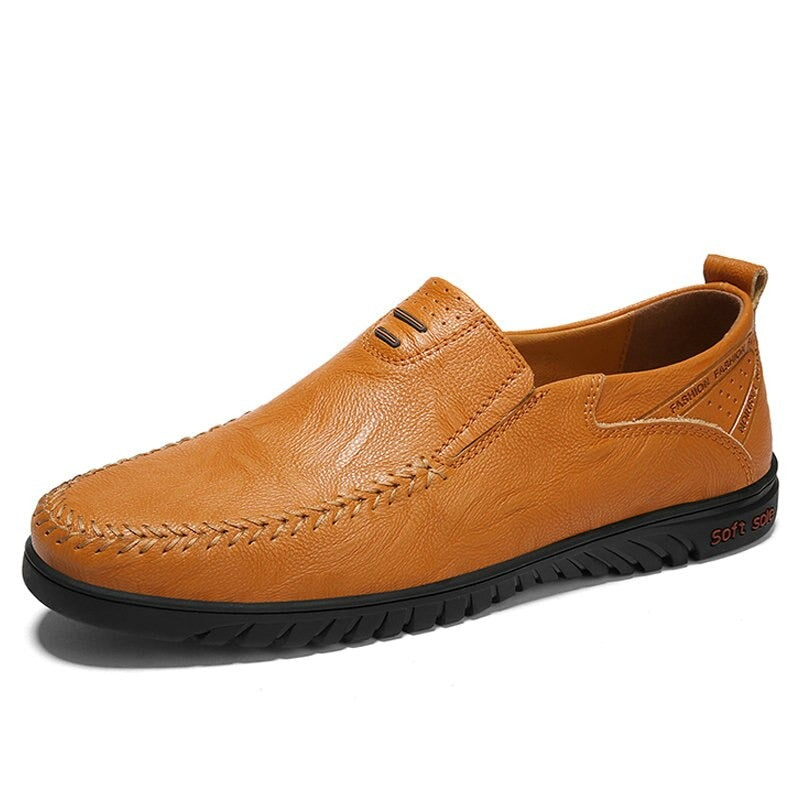 Men's Genuine Leather Round Toe Slip-On Closure Casual Wear Shoes