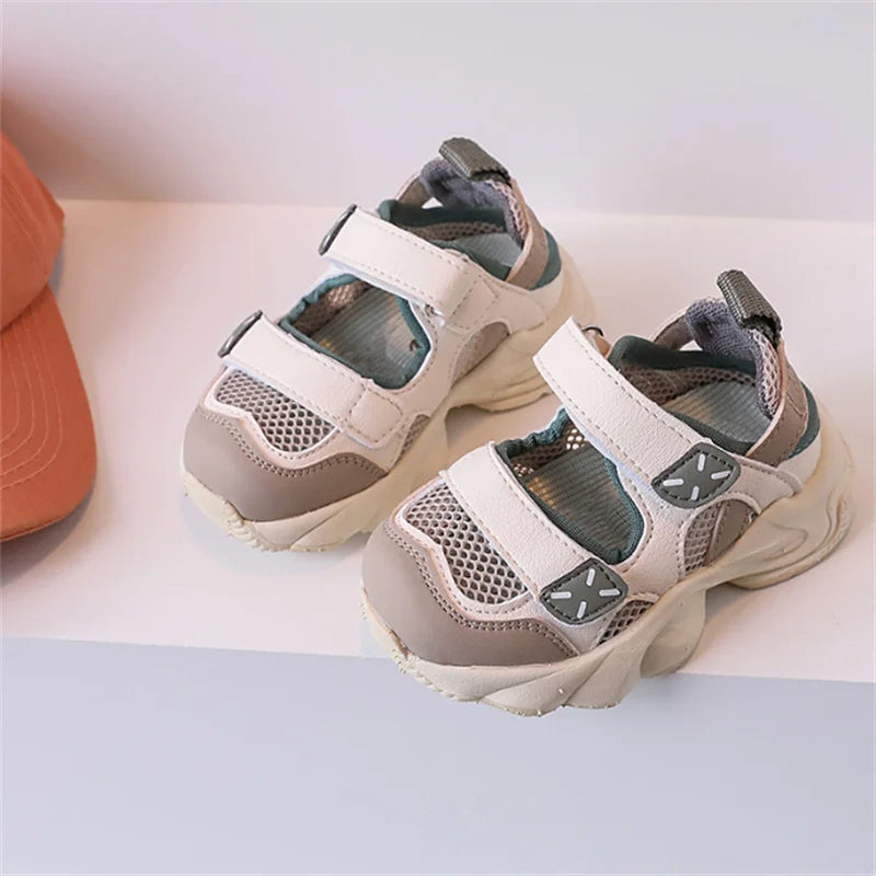 Kid's Mesh Round Toe Breathable Patchwork Sports Wear Shoes