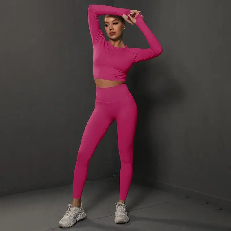 Women's Spandex O-Neck Long Sleeves Workout Yoga Fitness Set