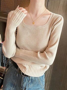 Women's Acrylic Square Neck Full Sleeve Solid Pattern Sweater